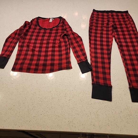 VICTORIA SECRET THERMAL Red Buffalo Plaid LONG JANE PAJAMAS SHIRT PANT SET M - Picture 1 of 7